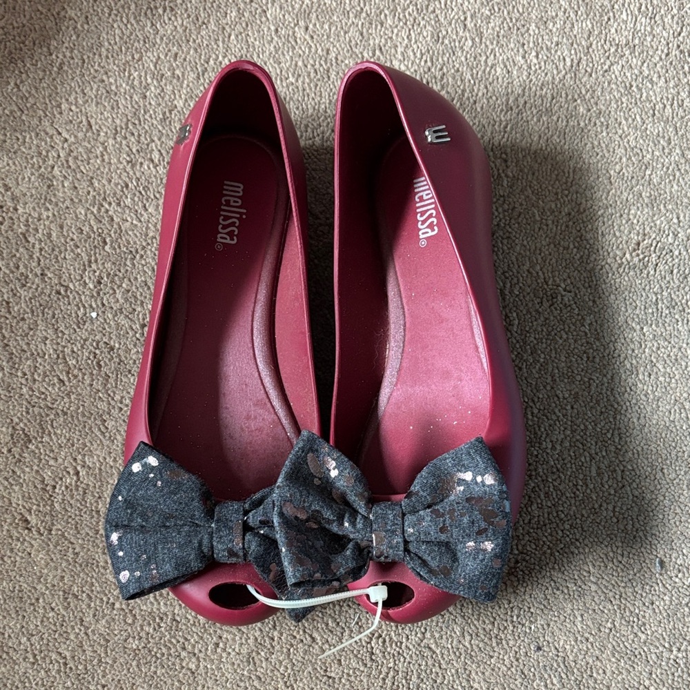 Melissa Women's Burgundy Flats with Patterned Bow